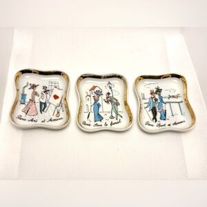 Limoges France Vintage Porcelain Trinket Dishes Set of 3 Paris Couple Theme Used